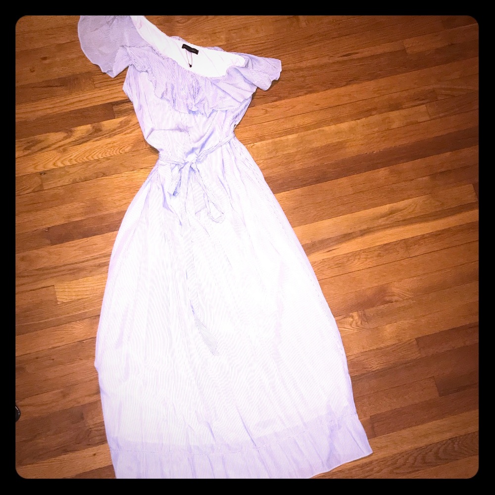 Pin Stripe One Shoulder Maxi